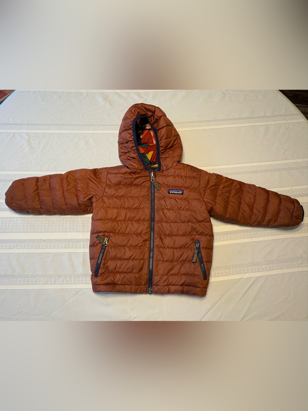 Patagonia Kids Hooded Reversible Puffer Jacket - Rust/Burnt Orange 5t